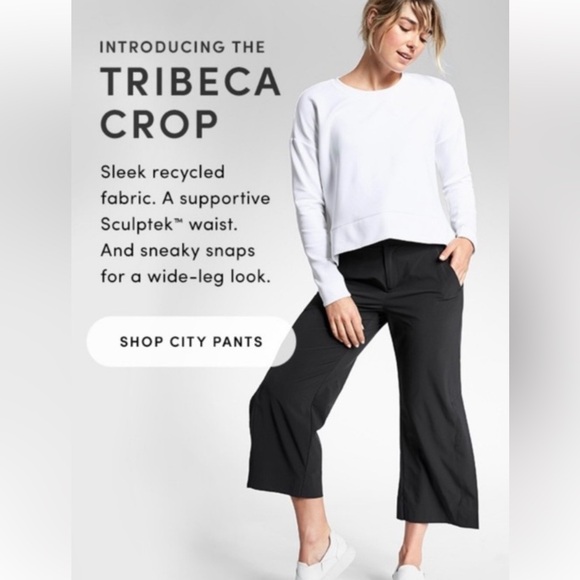 Athleta Tribeca Crop Pants Wide Leg Athleisure Black 10 Tall - Picture 2 of 14